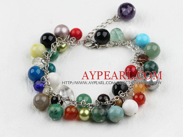 multi color gemstone beaded bracelet with extendable chain