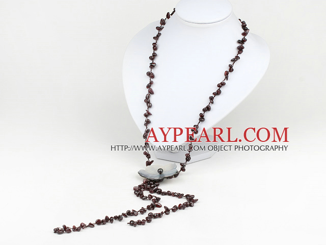 23.5 inches garnet and shell flower necklace with lobster clasp