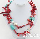 fashion long style turquoise and red coral necklace
