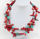 43 inches coral and turquoise long style necklace