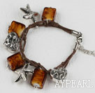 brown rectangle shape colored glaze bracelet with lobster clasp
