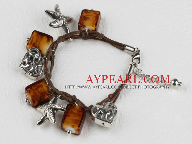 brown rectangle shape colored glaze bracelet with lobster clasp