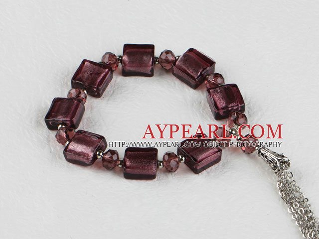 purple red crystal and colored glaze elastic bracelet