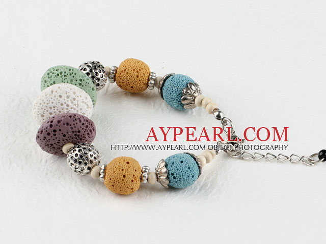 lovely style colorful volcanic stone braceet with extendable chain