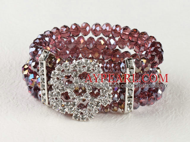 multi strand stretchy purple-red crystal bangle bracelet with rhinestone