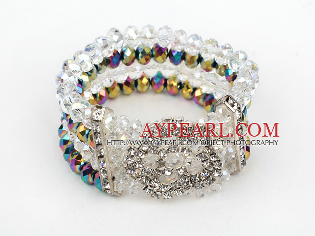 multi strand stretchy clear crystal bangle bracelet with rhinestone