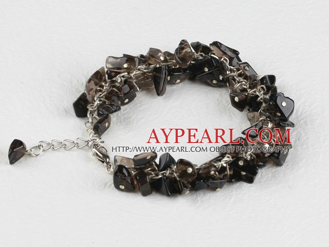 7.5 inches smoky quartze  chips beaded bracelet with extendable chain