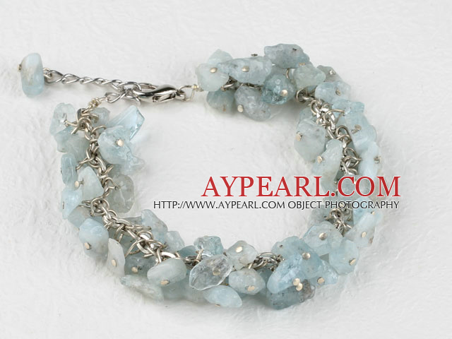 7.5 inches aquamarine chips beaded bracelet with extendable chain