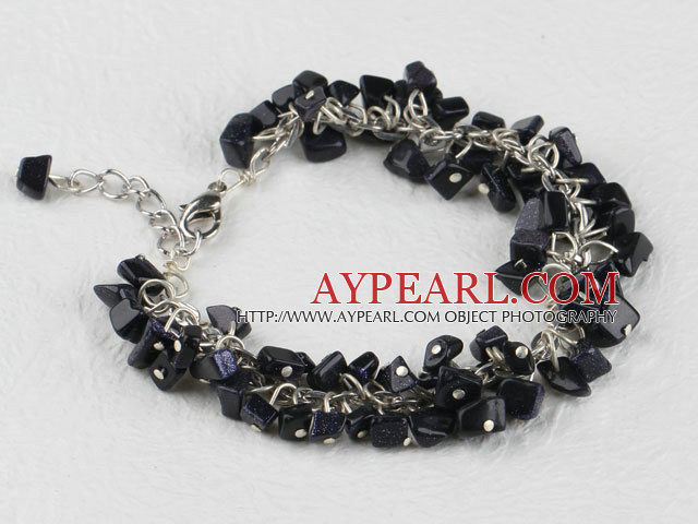 7.5 inches blue sandstone chips beaded bracelet with extendable chain