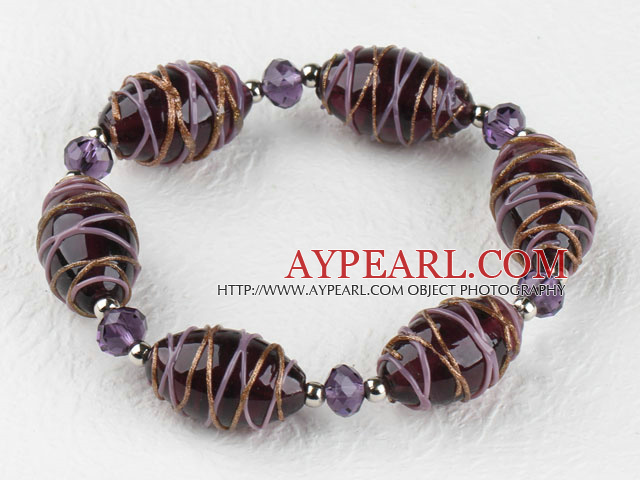 elastic 7.5 inches purple colored glaze and crystal bracelet 