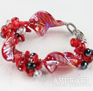 7.5 inches red colored glaze and crystal bracelet with lobster clasp