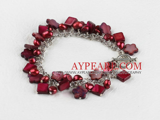 7.5 inches wine red pearl and shell bracelet