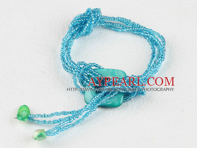 blue lampwork glass beads shell bracelet(adjustable)