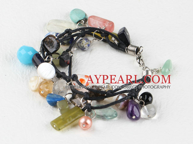 mutil color pearl crystal and gemstone bracelet with extendable chain