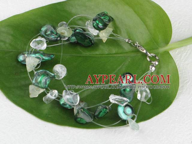 7.5 inches green teeth pearl and clear crystal bracelet