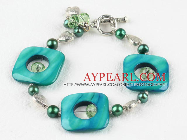 7.5 inches green pearl and shell bracelet with toggle clasp