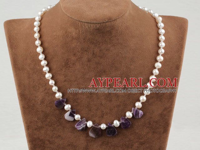 17.5 inches pearl and amethyst necklace with lobster clasp