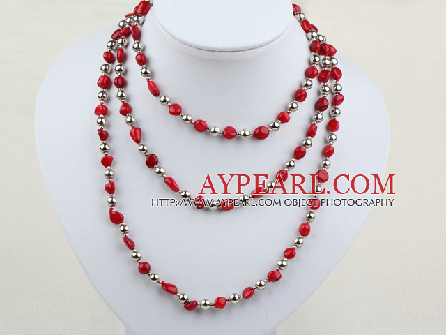 47 inches red coral long style necklace