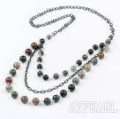 beautiful India agate long style necklace with metal chain