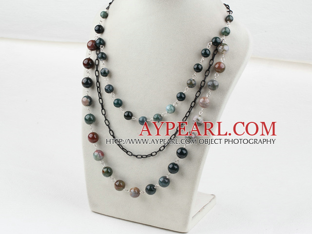 beautiful India agate long style necklace with metal chain