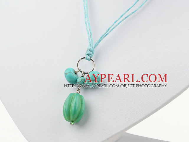 simple burst pattern turquoise pendant necklace with green thread