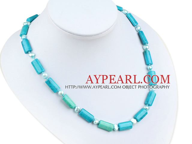 17.5 inches dyed bule pearl and blue spinder stone necklace with moonlight clasp