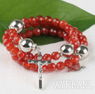 20.5 inches 8mm faceted red agate wrap bangle bracelet with cross charm