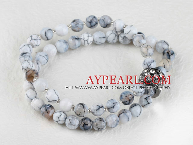 double strand stretchy 6mm faceted agate bracelet