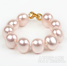 high quality egg shape pink color sea shell beads bracelet with gold plated clasp