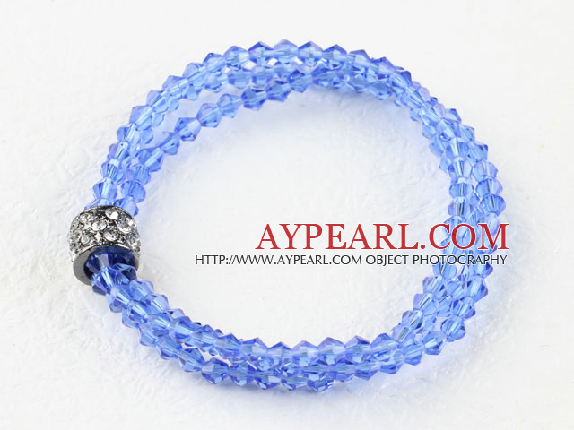 Multi strand sky blue manmade crystal elastic bangle bracelet