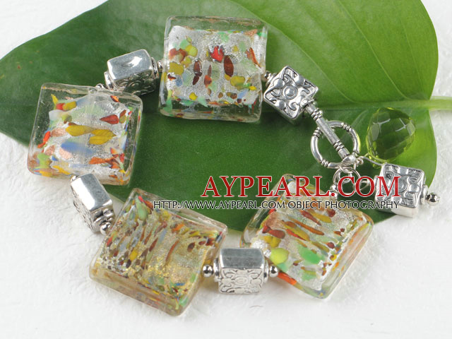 Multi color pattern square colored glaze bracelet with toggle clasp