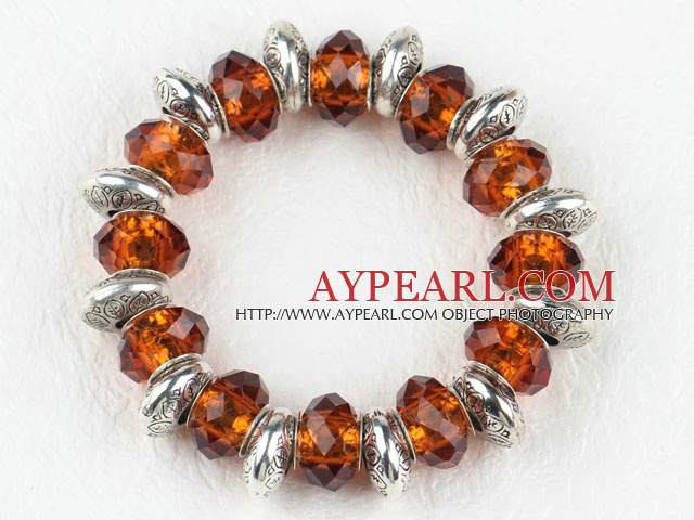 Fashion style orange colored glaze and tibet silver accessories elastic bangle bracelet