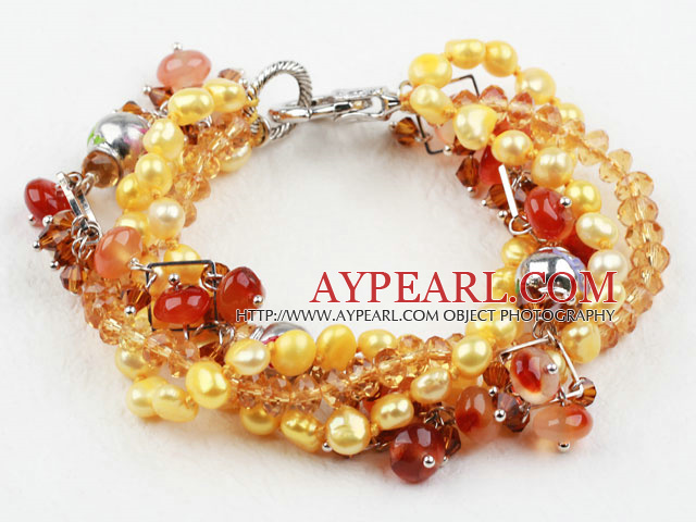 New Design Multi Strands Freshwater Pearl Crystal and Agate Bracelet