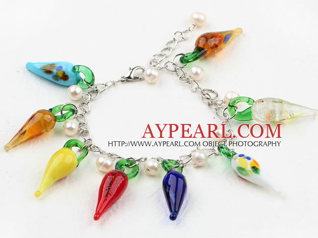 Assorted Pepper Shape Colored Glaze and Freshwater Pearl Bracelet