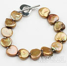 Golden Brown Color Heart Shape Rebirth Pearl Bracelet with Metal Toggle Clasp