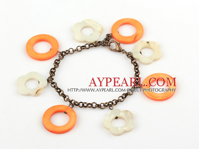 Orange and White Color Donut Shape Shell Bracelet