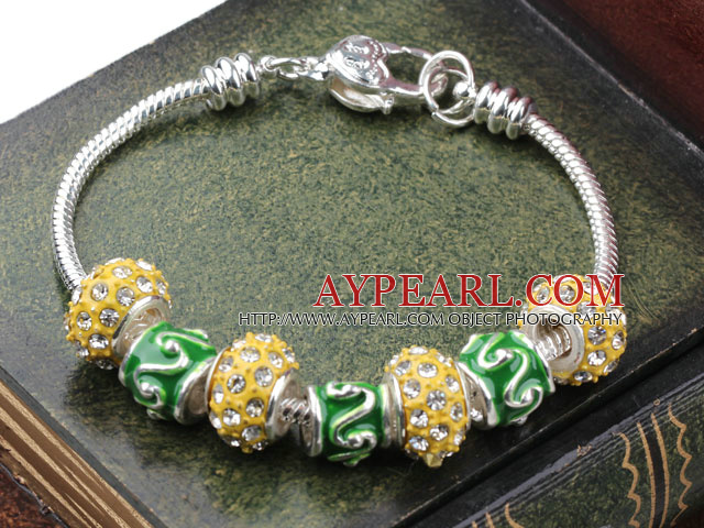 Fashion Style Yellow Colored Glaze with Rhinestone Charm Bracelet