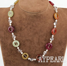 17.5 inches pearl crystal and three colored jade necklace with moonlight clasp