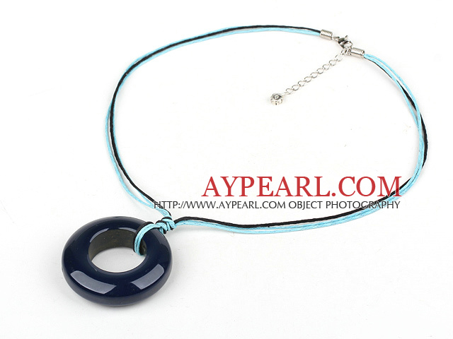 46mm simple blue agate pendant necklace