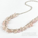 Assorted Rose Quartz Chips Necklace with Metal Chain