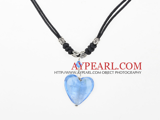 blue austrian crystal and heart colored glaze necklace with extendable chain