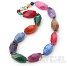 Chunky Style Incidence Angle Multi Color Agate Necklace