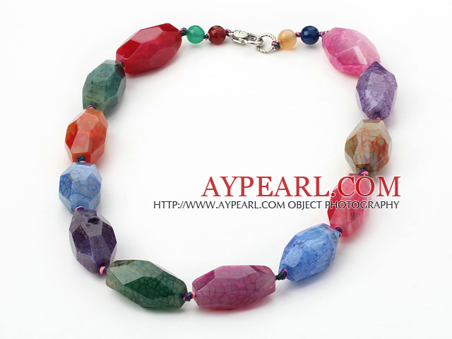 Chunky Style Incidence Angle Multi Color Agate Necklace