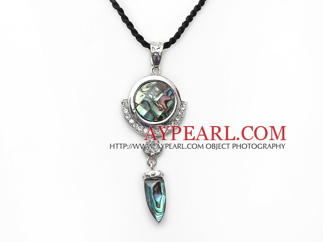 Wonderful Multi Abalone Shell And Rhinestone Charm Pendant Necklace With Black Cords