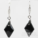 18mm Rhombus Shape Black Austrian Crystal Earrings