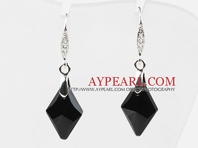 18mm Rhombus Shape Black Austrian Crystal Earrings