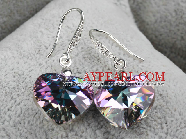 18mm Heart Shape Purple with Colorful Austrian Crystal Earrings