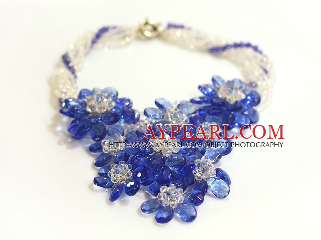 Fancy Style klar kristall och Blue Crystal Flower halsband