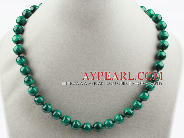 A Grade 10mm Natural Malachite Beaded Necklace