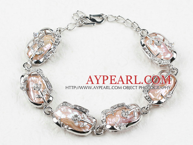 Fashion Style Natural Pink Biwa Pearl Rannekoru Säädettävät Chain